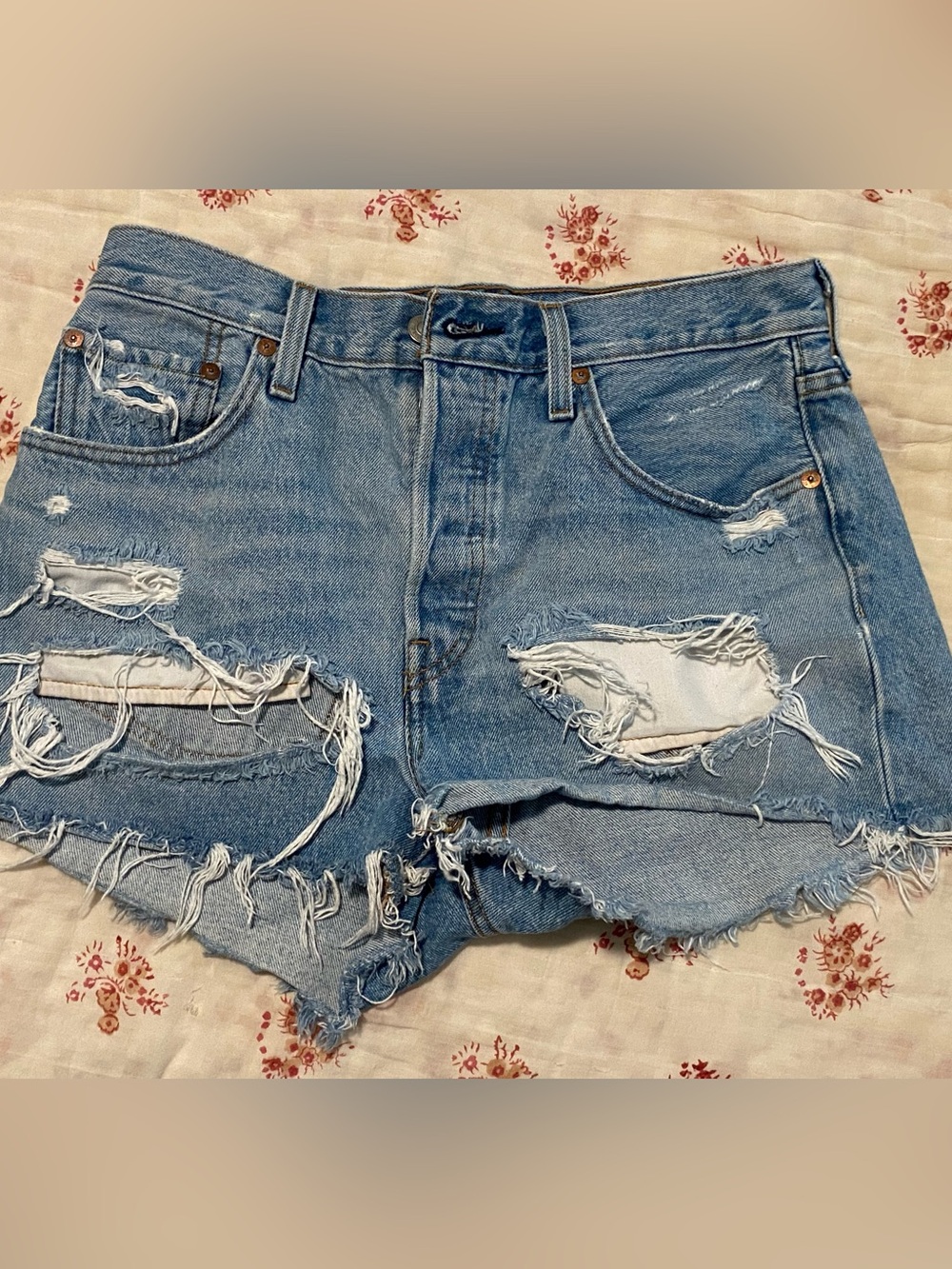 Women's Levi’s 501 Light Blue Distressed Denim Cutoff Shorts